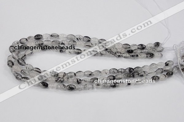 CRU71 15.5 inches 8*10mm rice black rutilated quartz beads wholesale