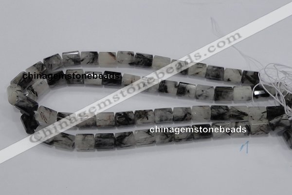 CRU75 15.5 inches 8*12mm faceted column black rutilated quartz beads