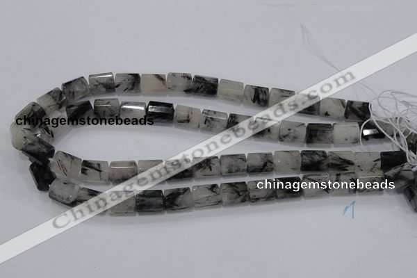 CRU76 15.5 inches 10*14mm faceted column black rutilated quartz beads