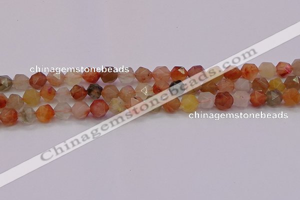 CRU767 15.5 inches 8mm faceted nuggets mixed rutilated quartz beads