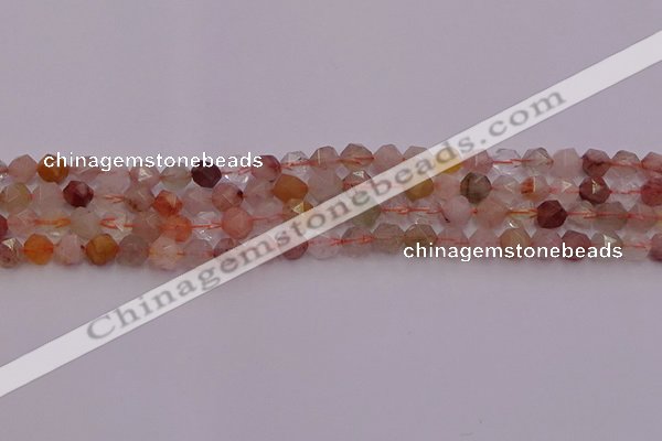 CRU776 15.5 inches 6mm faceted nuggets mixed rutilated quartz beads