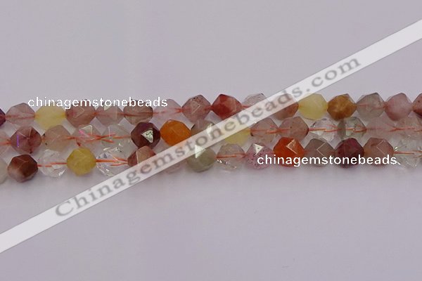 CRU778 15.5 inches 10mm faceted nuggets mixed rutilated quartz beads