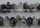 CRU78 15.5 inches 8*14mm faceted nugget black rutilated quartz beads