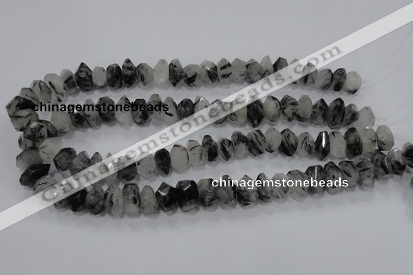 CRU78 15.5 inches 8*14mm faceted nugget black rutilated quartz beads