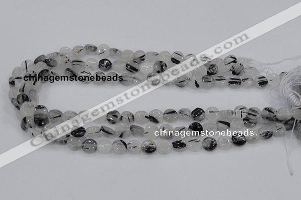 CRU79 15.5 inches 10mm flat round black rutilated quartz beads