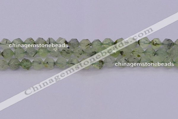 CRU792 15.5 inches 8mm faceted nuggets green rutilated quartz beads