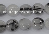 CRU80 15.5 inches 14mm flat round black rutilated quartz beads