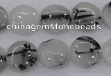 CRU81 15.5 inches 16mm flat round black rutilated quartz beads