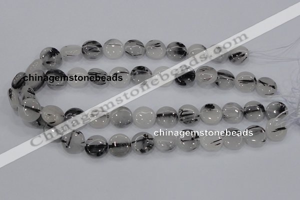 CRU81 15.5 inches 16mm flat round black rutilated quartz beads
