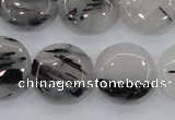 CRU82 15.5 inches 20mm flat round black rutilated quartz beads