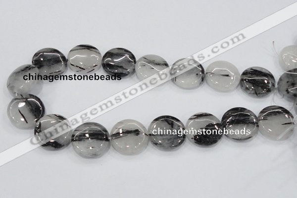 CRU83 15.5 inches 25mm flat round black rutilated quartz beads