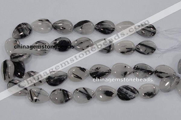 CRU88 15.5 inches 18*25mm flat teardrop black rutilated quartz beads