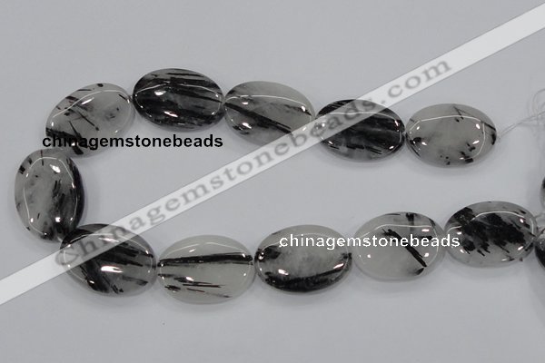 CRU90 15.5 inches 25*35mm oval black rutilated quartz beads wholesale