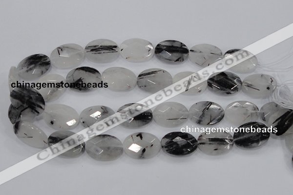 CRU91 15.5 inches 15*20mm faceted oval black rutilated quartz beads