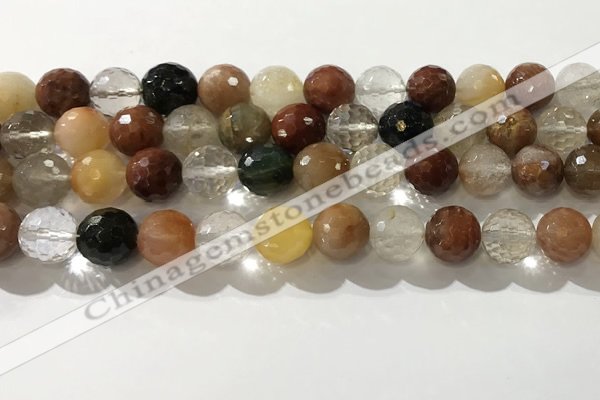 CRU914 15.5 inches 11mm faceted round mixed rutilated quartz beads