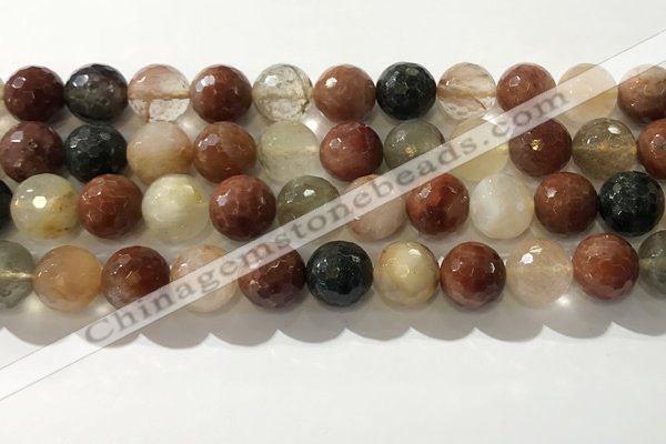 CRU915 15.5 inches 12mm faceted round mixed rutilated quartz beads