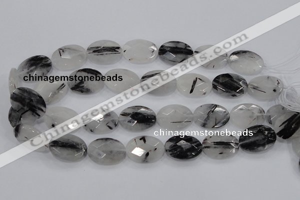 CRU92 15.5 inches 18*25mm faceted oval black rutilated quartz beads