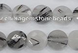 CRU93 15.5 inches 14mm faceted coin black rutilated quartz beads