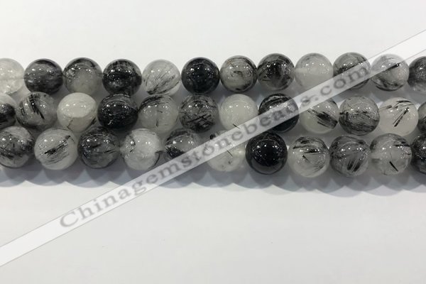 CRU932 15.5 inches 14mm round black rutilated quartz beads wholesale