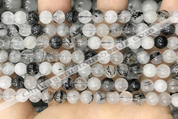 CRU961 15.5 inches 6mm round black rutilated quartz beads