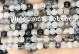 CRU966 15.5 inches 6mm faceted round black rutilated quartz beads