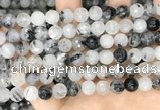 CRU967 15.5 inches 8mm faceted round black rutilated quartz beads