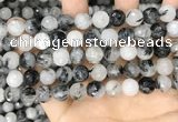 CRU968 15.5 inches 10mm faceted round black rutilated quartz beads