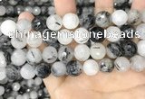 CRU969 15.5 inches 12mm faceted round black rutilated quartz beads