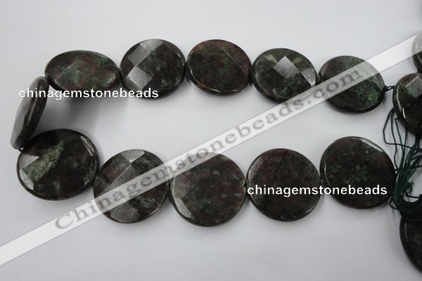 CRZ220 15.5 inches 35mm faceted coin ruby zoisite gemstone beads