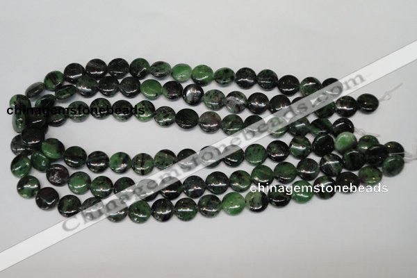 CRZ24 15.5 inches 12mm flat round ruby zoisite gemstone beads