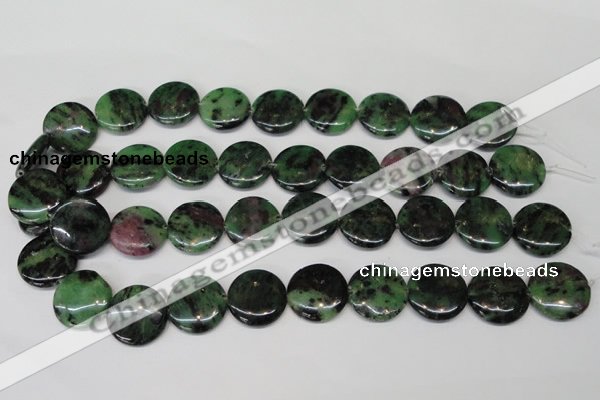 CRZ28 15.5 inches 20mm flat round ruby zoisite gemstone beads