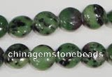 CRZ470 15.5 inches 12mm flat round ruby zoisite gemstone beads