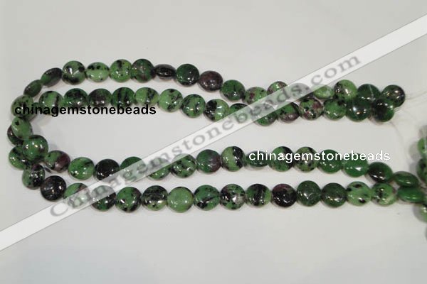 CRZ470 15.5 inches 12mm flat round ruby zoisite gemstone beads