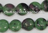 CRZ471 15.5 inches 14mm flat round ruby zoisite gemstone beads