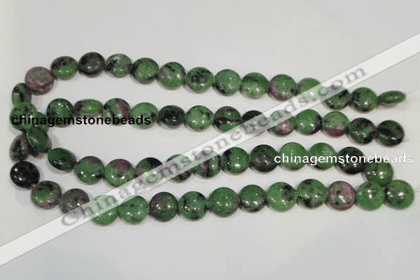 CRZ471 15.5 inches 14mm flat round ruby zoisite gemstone beads