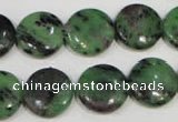 CRZ472 15.5 inches 16mm flat round ruby zoisite gemstone beads