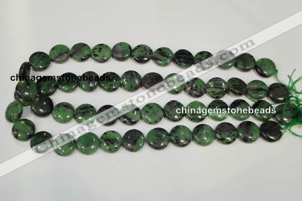 CRZ472 15.5 inches 16mm flat round ruby zoisite gemstone beads