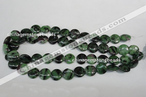 CRZ56 15.5 inches 16mm flat round ruby zoisite gemstone beads