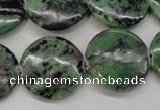 CRZ57 15.5 inches 22mm flat round ruby zoisite gemstone beads