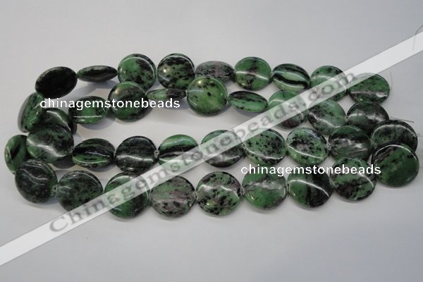 CRZ57 15.5 inches 22mm flat round ruby zoisite gemstone beads