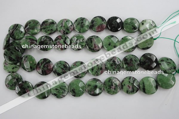 CRZ716 15 inches 20mm faceted coin ruby zoisite gemstone beads