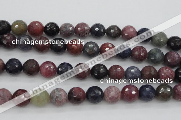 CRZ884 15.5 inches 12mm faceted round natural ruby sapphire beads