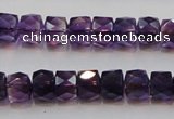 CSA26 15.5 inches 7*10mm faceted column synthetic amethyst beads