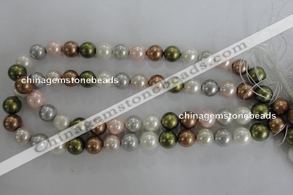 CSB1085 15.5 inches 12mm round mixed color shell pearl beads