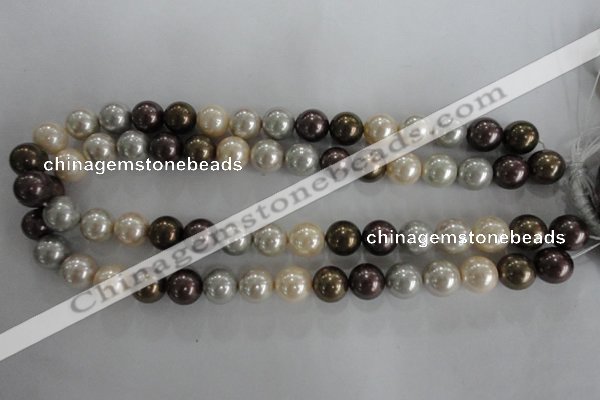 CSB1088 15.5 inches 12mm round mixed color shell pearl beads