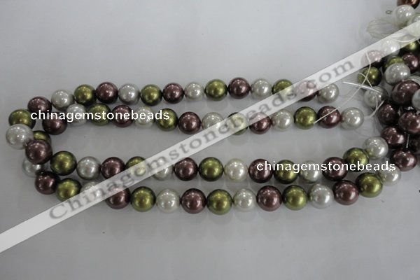 CSB1089 15.5 inches 12mm round mixed color shell pearl beads