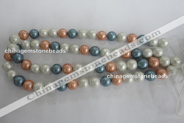 CSB1095 15.5 inches 12mm round mixed color shell pearl beads