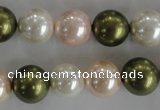 CSB1109 15.5 inches 12mm round mixed color shell pearl beads