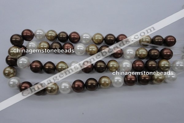 CSB1122 15.5 inches 14mm round mixed color shell pearl beads