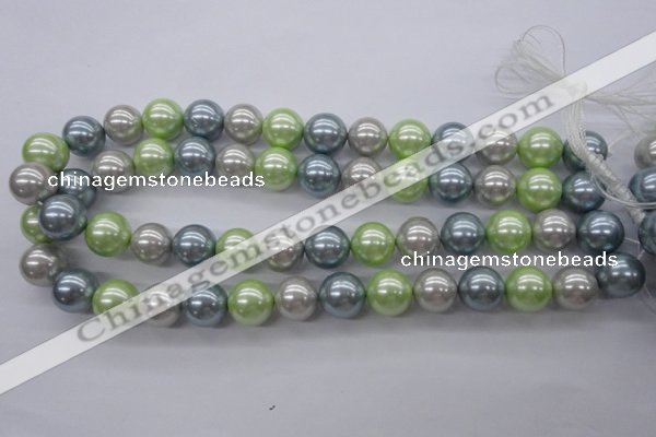 CSB1135 15.5 inches 14mm round mixed color shell pearl beads